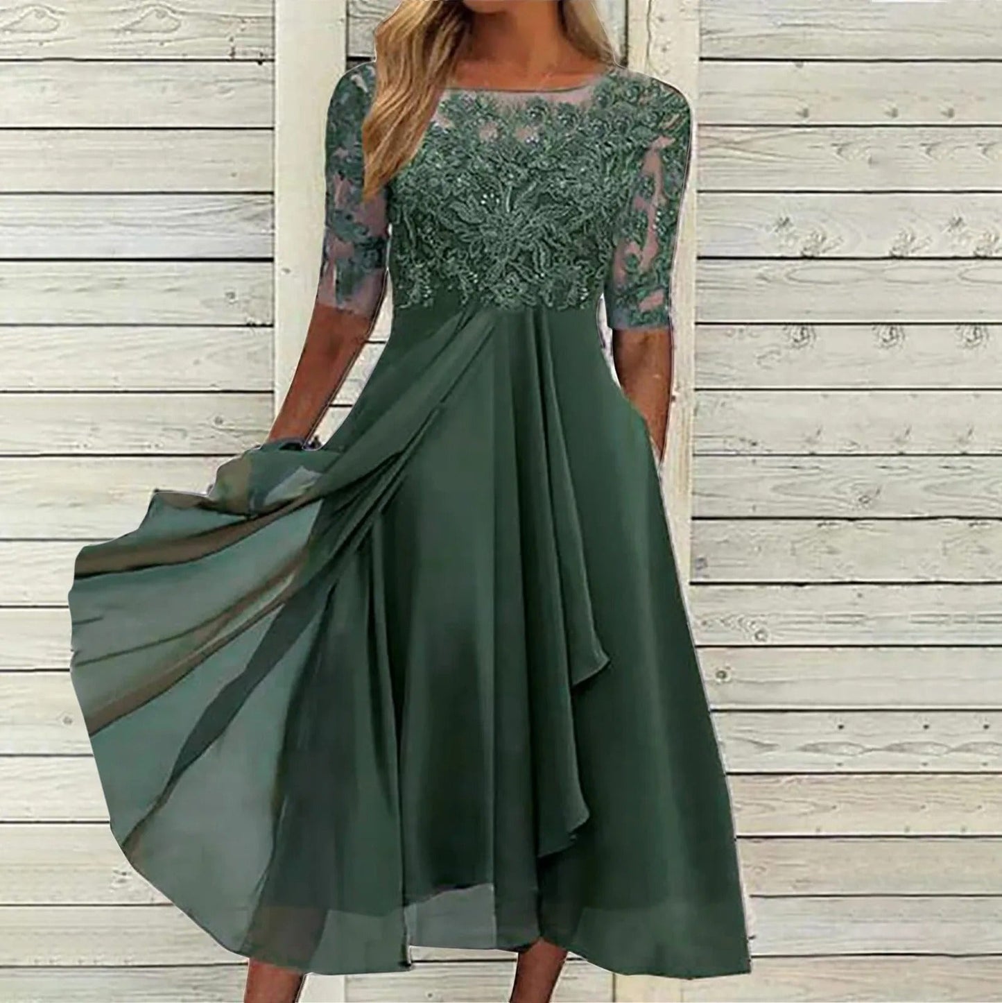 Taryn® | Abito Midi di Pizzo Elegante