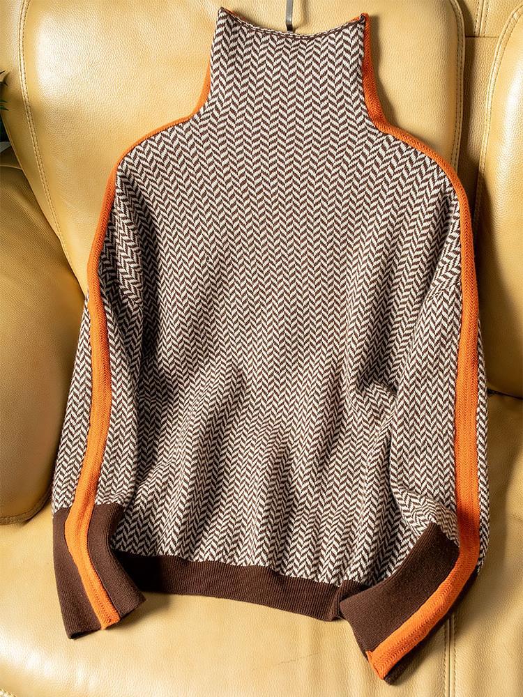 Élise | Maglione a collo alto a righe contrastantes distintivas