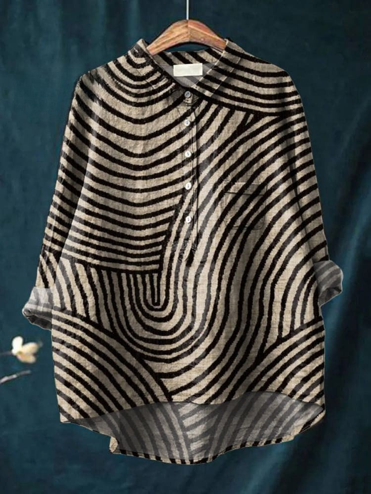 YVAINE – CAMICIA DI COTONE-LINO CON MOTIVO CIRCULAR TENDENCIA