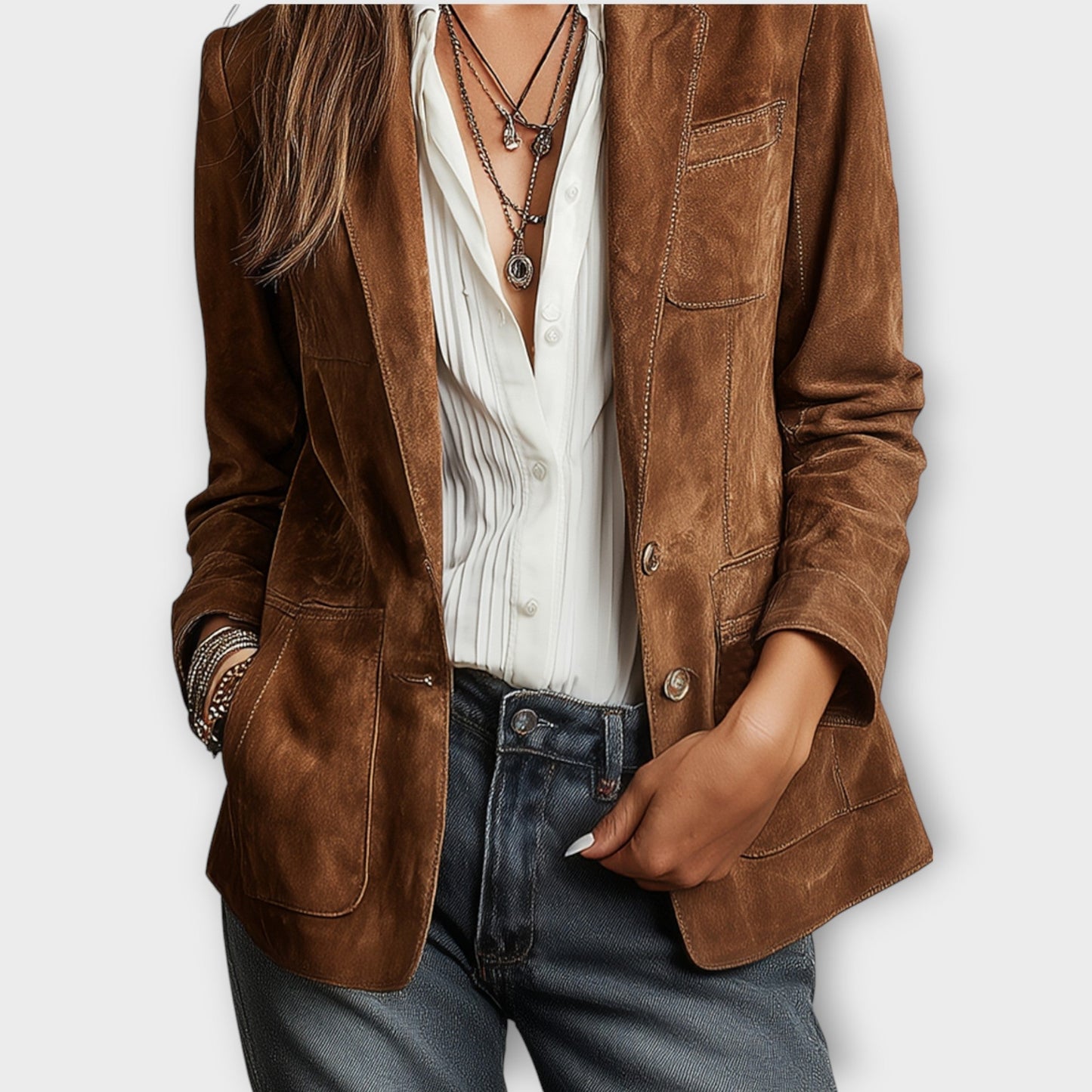 Blazer vintage in camoscio marrone