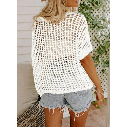 Danae - Top di maglia di ganchillo casual con huecos