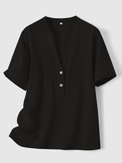 Sharron - Blusa elegante con scollo a V e Bottoni