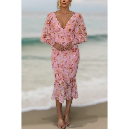 Melissa - Abito Midi con Volant Floreali