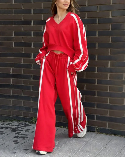 Set due pezzi di maglia in righe e pantaloni ampi
