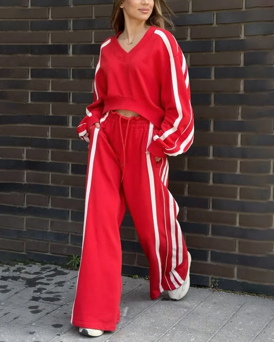 Set due pezzi di maglia in righe e pantaloni ampi