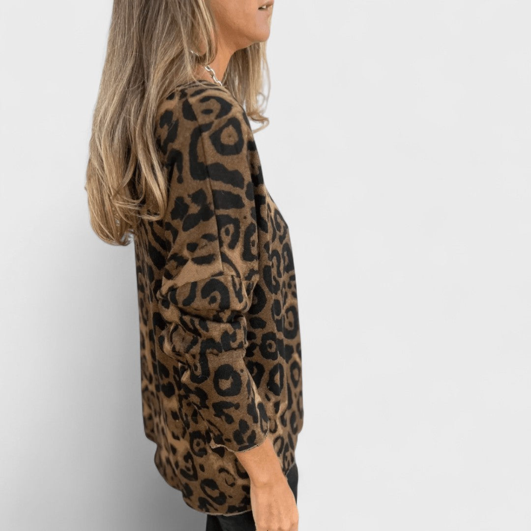 Elvéra - Top casual per donna con stampa di leopardo