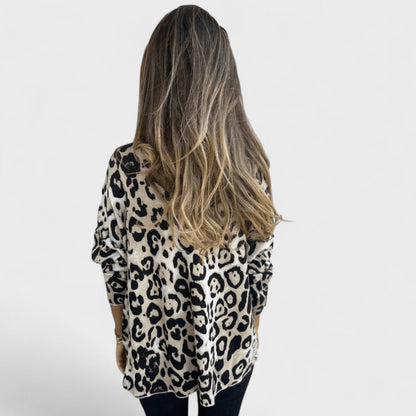 Elvéra - Top casual per donna con stampa di leopardo