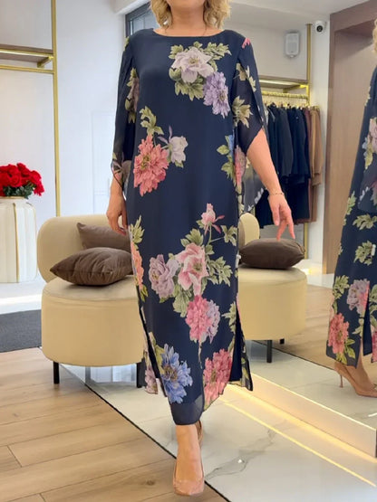 Abito maxi con Stampa floreale in Chiffon Leggero e Confortevole