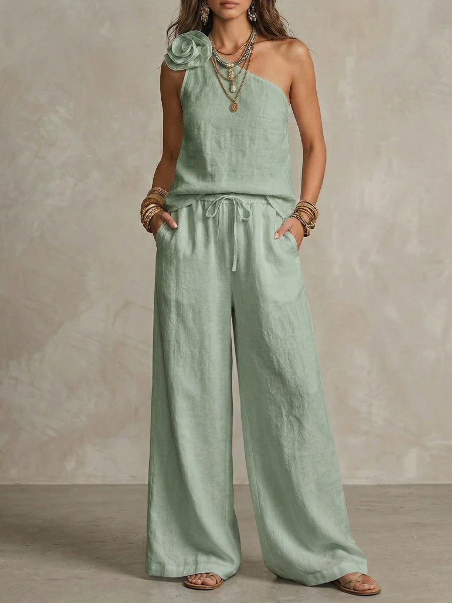 Set Bicolor Elegante - Camicia Senza maniche e Pantaloni