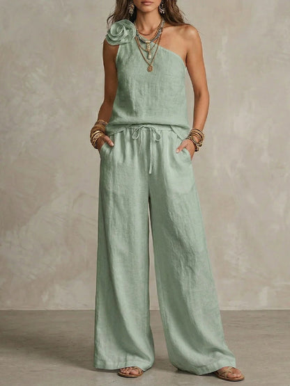 Set Bicolor Elegante - Camicia Senza maniche e Pantaloni
