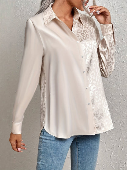 Gwendolyn - Camicia di Bottoni di Satin Bicolor con Stampa di Leopardo