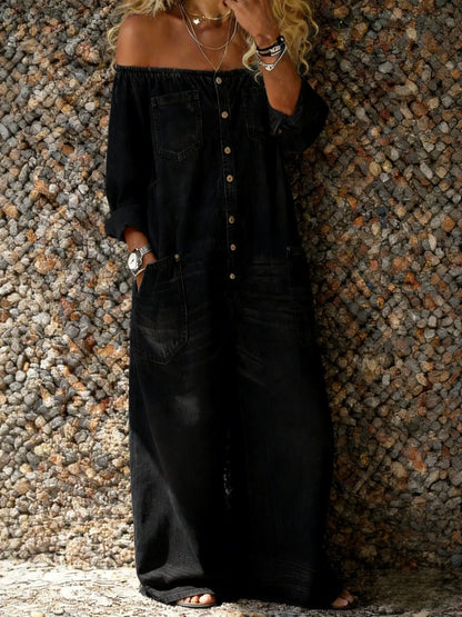 Noa | Salopette in denim con Scollo Off-Shoulder