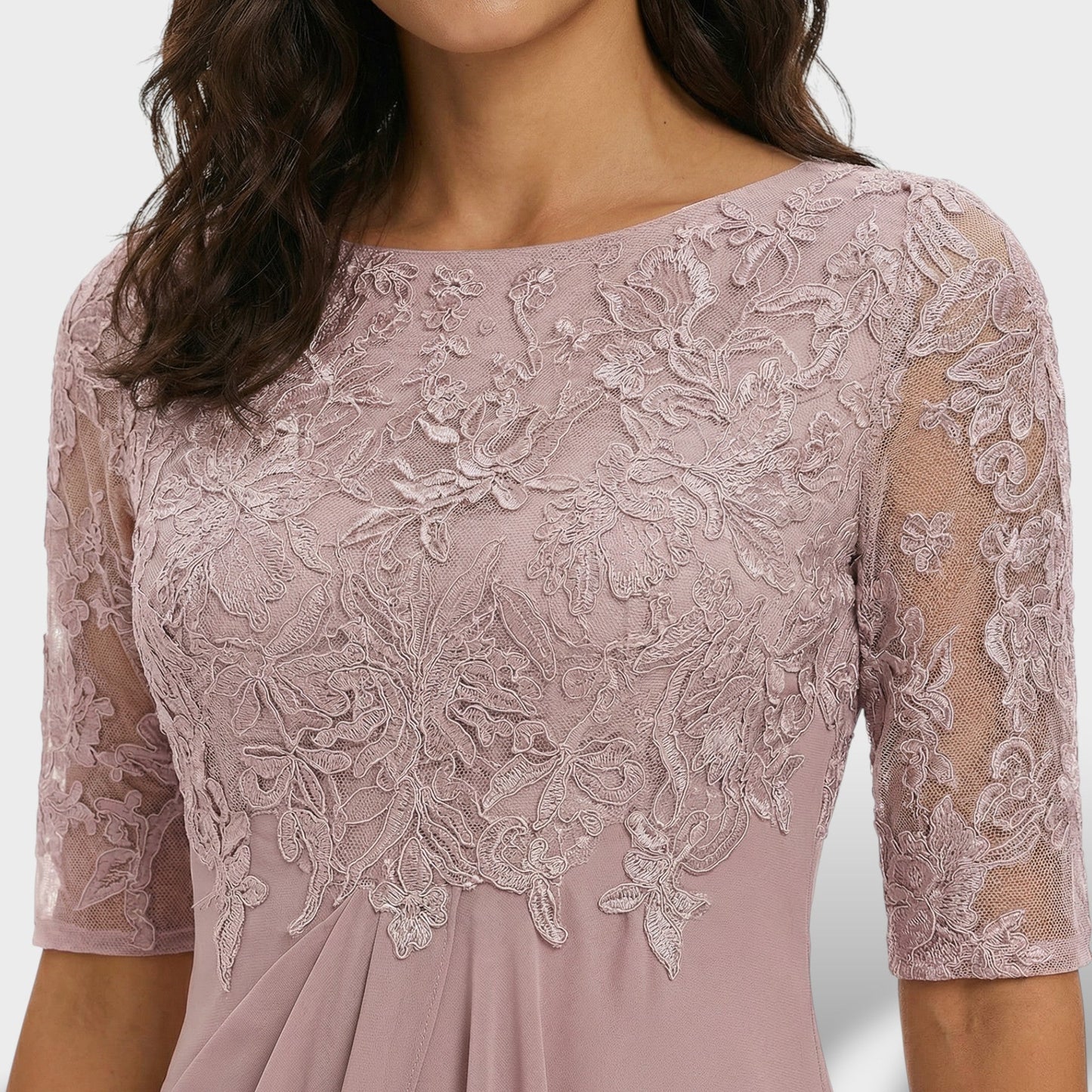 Abito Festa Pizzo E Chiffon Midi