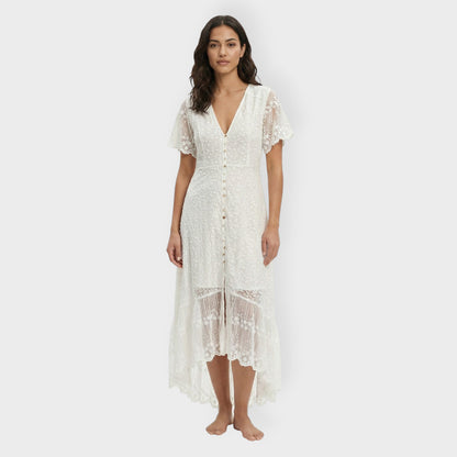 Abito Bianco donna Bottoni Pizzo
