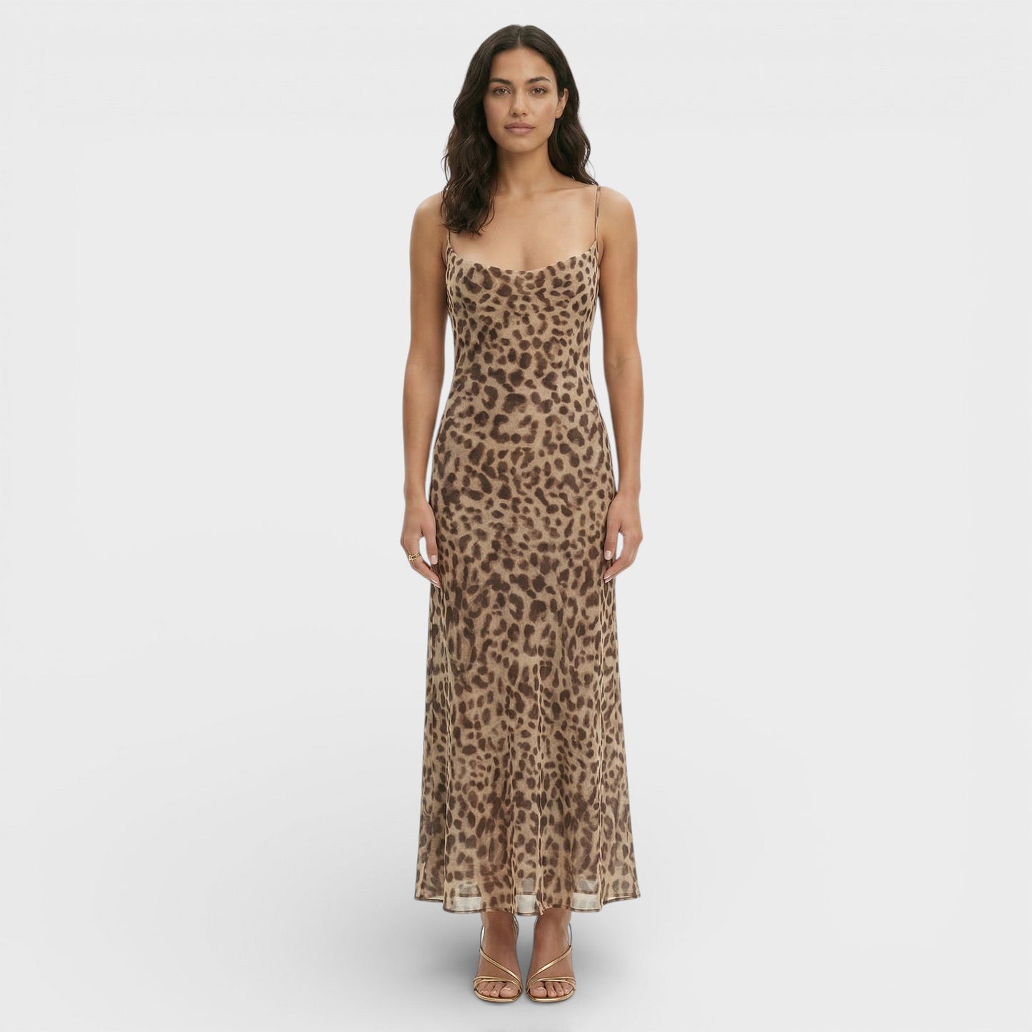 Abito midi Leopardo Schiena scoperta