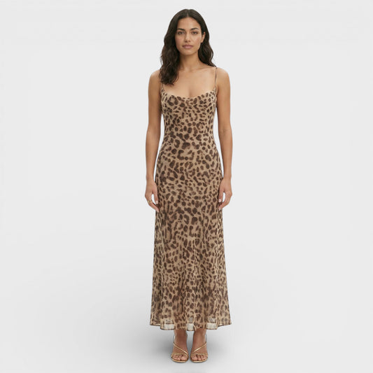 Abito midi Leopardo Schiena scoperta