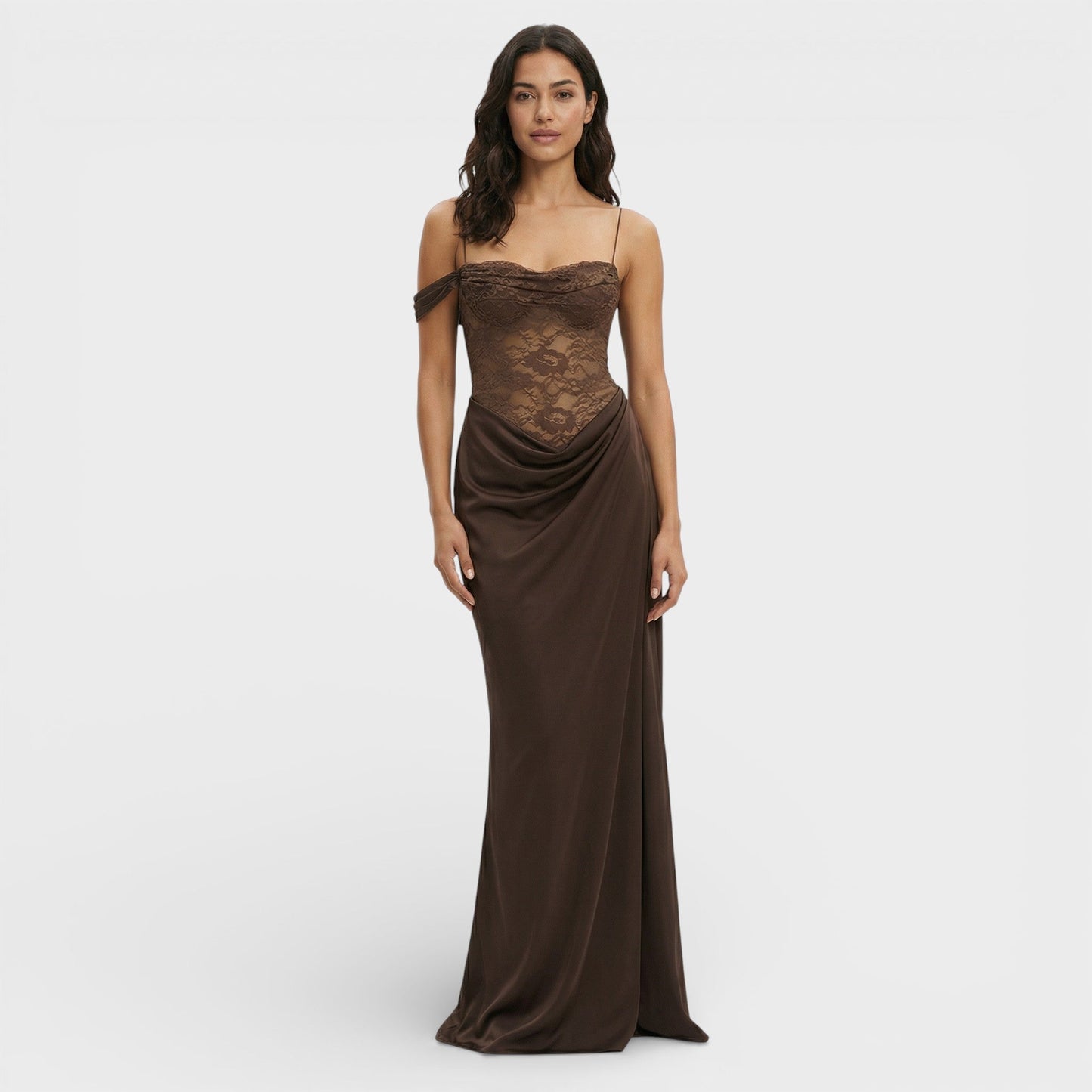 Abito lungo Pizzo Monospalla donna