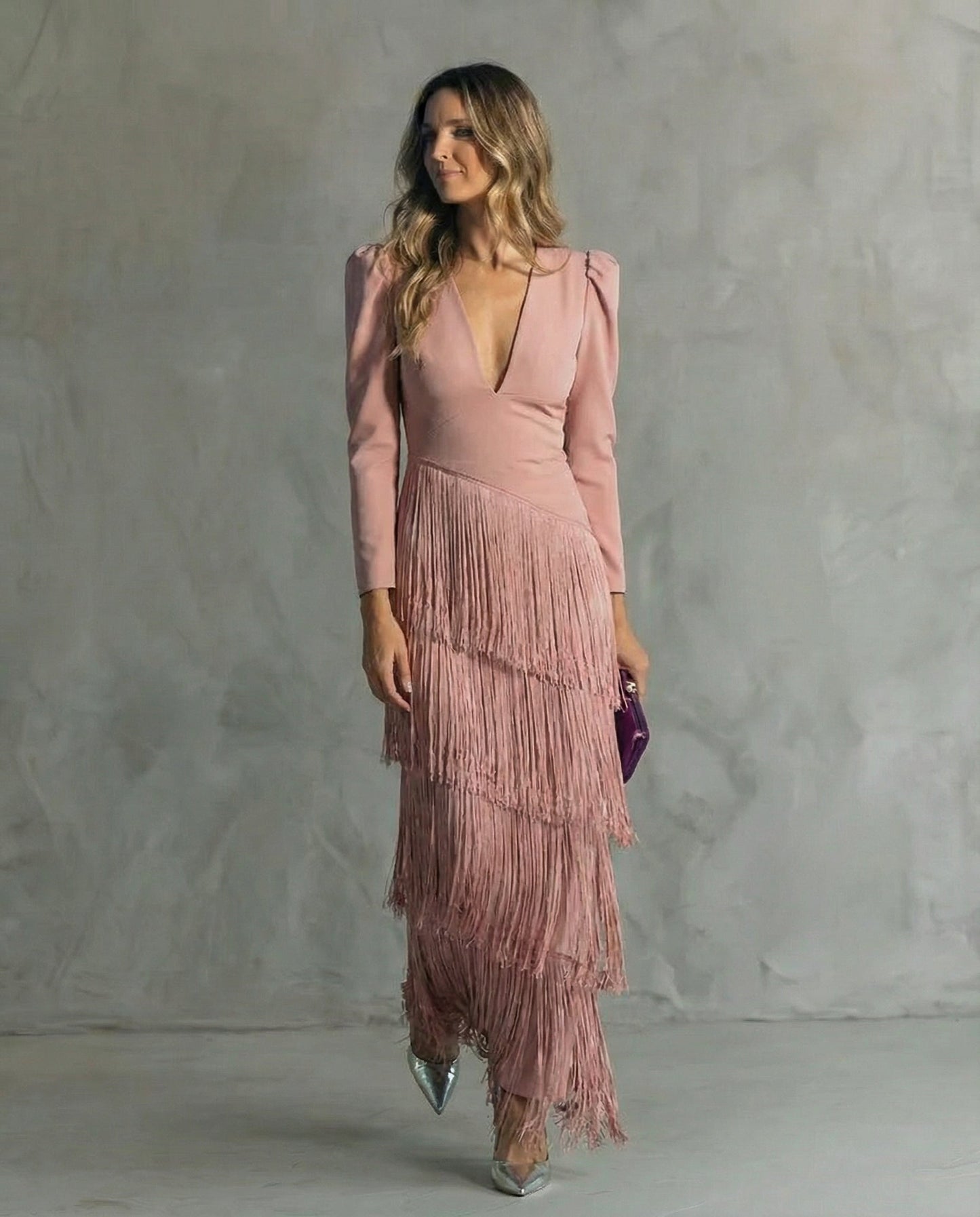Clara ™ | Abito midi Elegante con Maniche di Frange