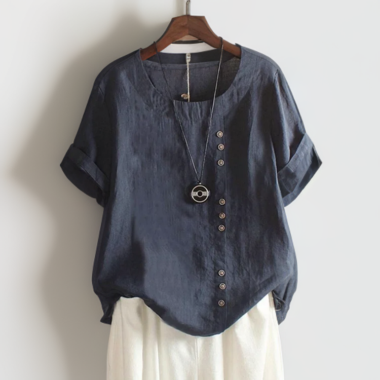 Joline┃Maglietta con Collo rotondo e Bottoni