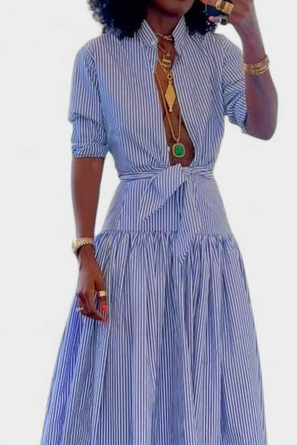 Ippolita Camicia a collo alto a righe e gonna da tailleur Plissettata