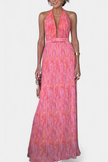 Prisca Abito maxi Plissettato con Schiena scoperta e Collo halter