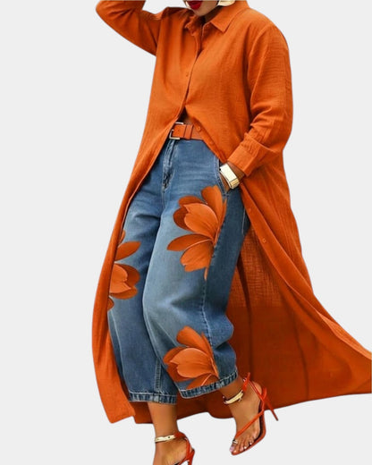Céliane | Completo coordinato di abito e pantaloni in denim larghi