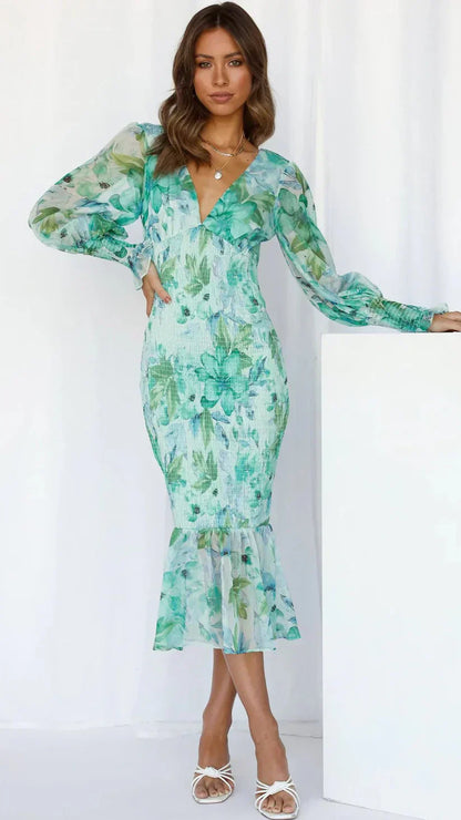 Miley - Abito Midi con Stampato Floreale