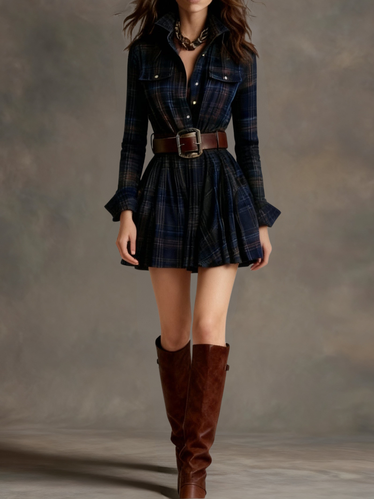 Bárbara | Abito corto camisero di quadri vintage