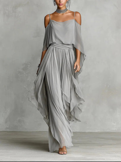 Isabela | Completo fluido grigio con top di spalline e pantaloni leggeri