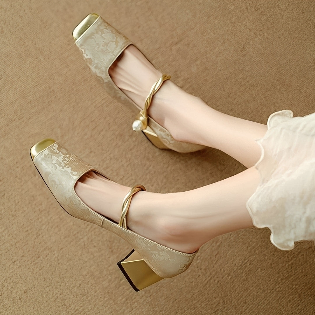 Evelyn - Eleganti sandali di seda estampada con tacco da donna