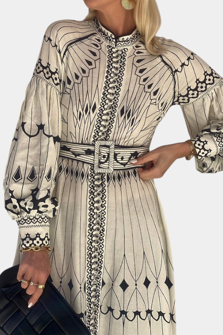 Soria Abito maxi Bottone Ricamo di Stile Folk