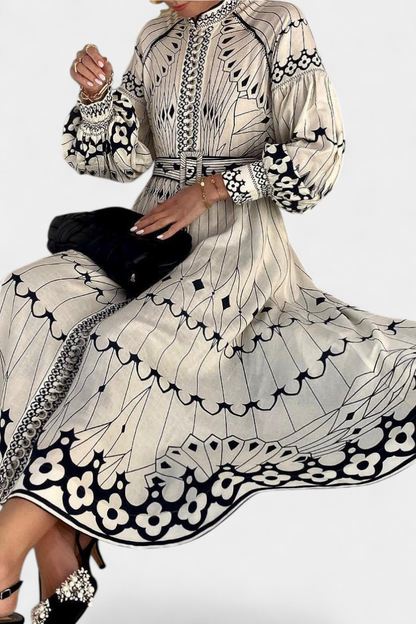 Soria Abito maxi Bottone Ricamo di Stile Folk