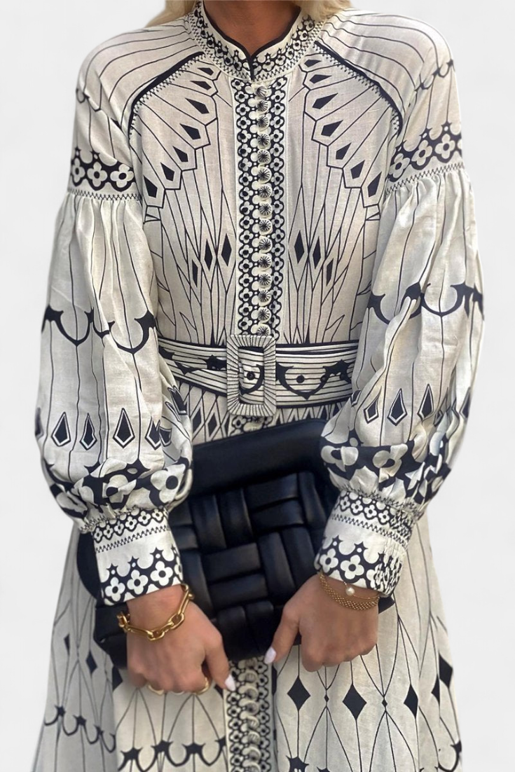 Soria Abito maxi Bottone Ricamo di Stile Folk