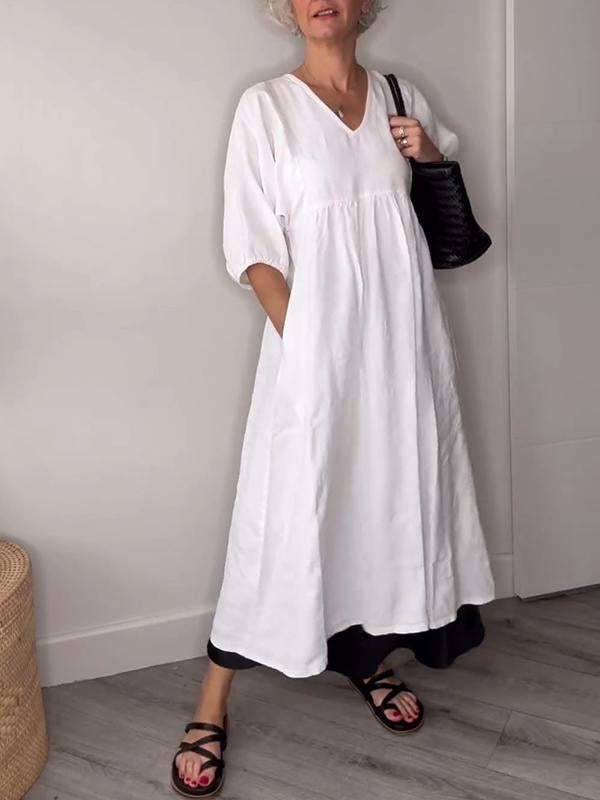 Eeva™ - Abito Midi Casual con scollo a V e Tasche