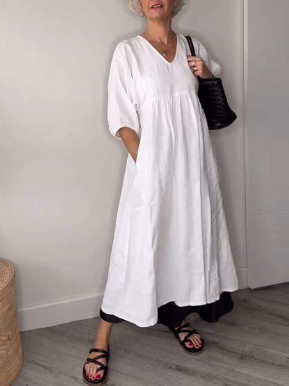 Eeva™ - Abito Midi Casual con scollo a V e Tasche