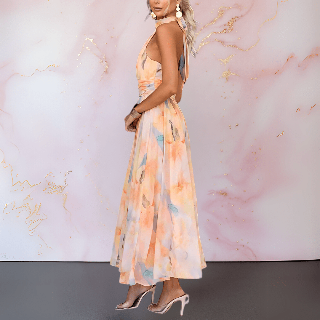 ESTHER | ABITO DI IMPRESSIONE ACUARELA CON COLLO HALTER