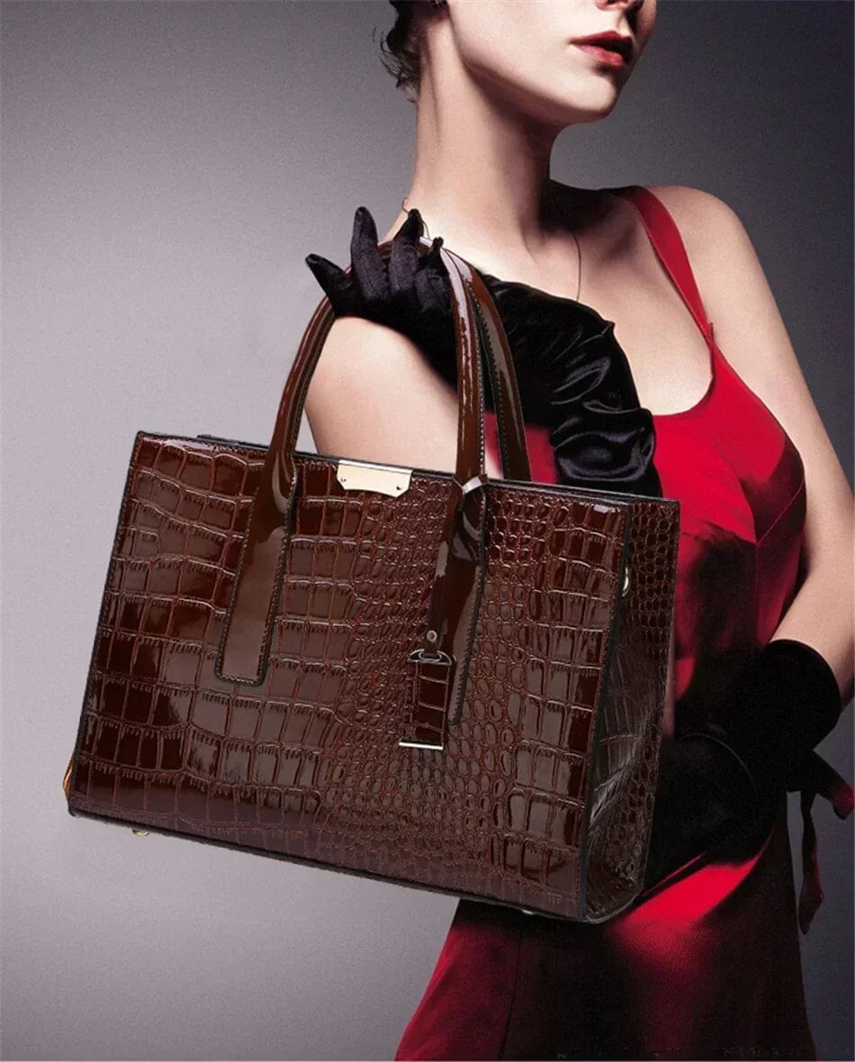 New York – Borsa a Mano in Pelle con Stampa Coccodrillo