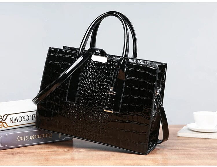 New York – Borsa a Mano in Pelle con Stampa Coccodrillo