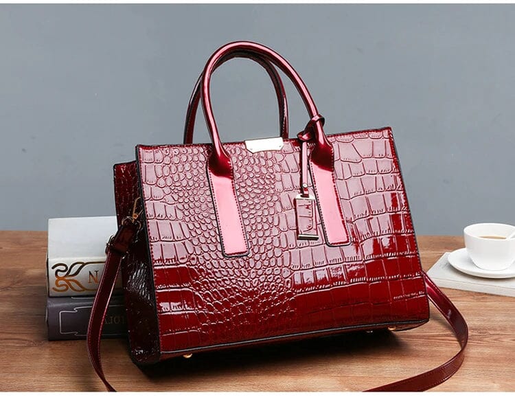 New York – Borsa a Mano in Pelle con Stampa Coccodrillo