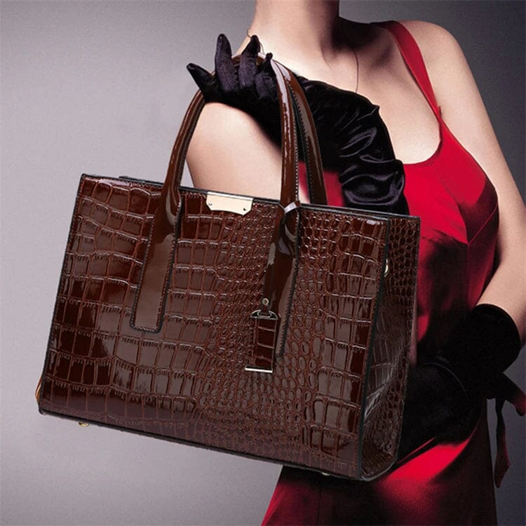 New York – Borsa a Mano in Pelle con Stampa Coccodrillo