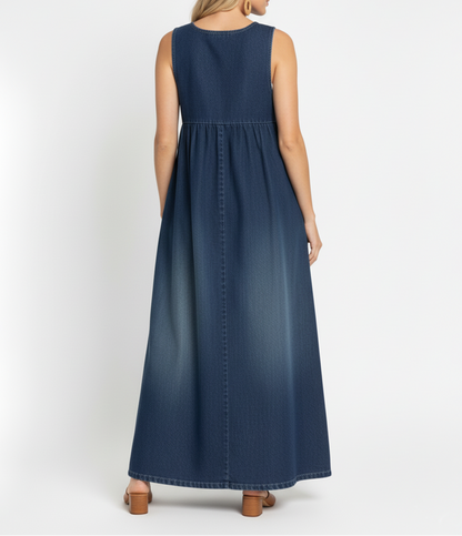 Miranda - Abito Maxi di Denim Lavaggio Vintage con Sensazione di Cotone Morbido