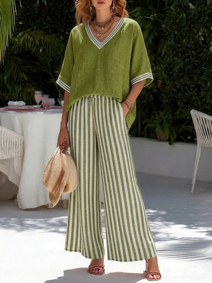 Amélia | Completo elegante e Casual in lino e Cotone con Righe