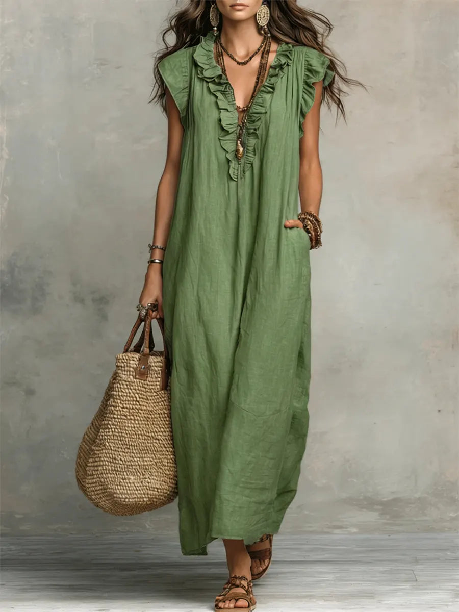 Abito lungo Boho per donna in Lino e Cotone - Taglio fluido Elegante