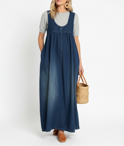 Miranda - Abito Maxi di Denim Lavaggio Vintage con Sensazione di Cotone Morbido