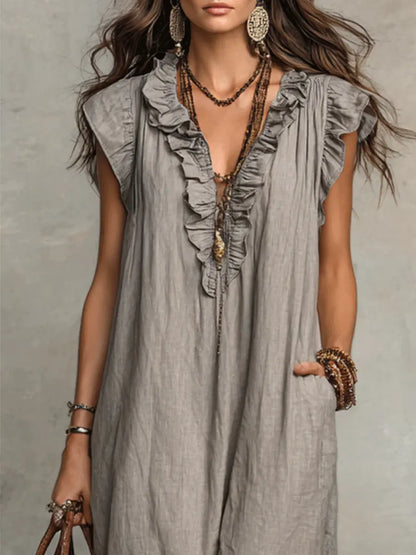 Abito lungo Boho per donna in Lino e Cotone - Taglio fluido Elegante