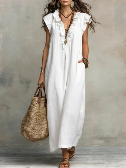 Abito lungo Boho per donna in Lino e Cotone - Taglio fluido Elegante