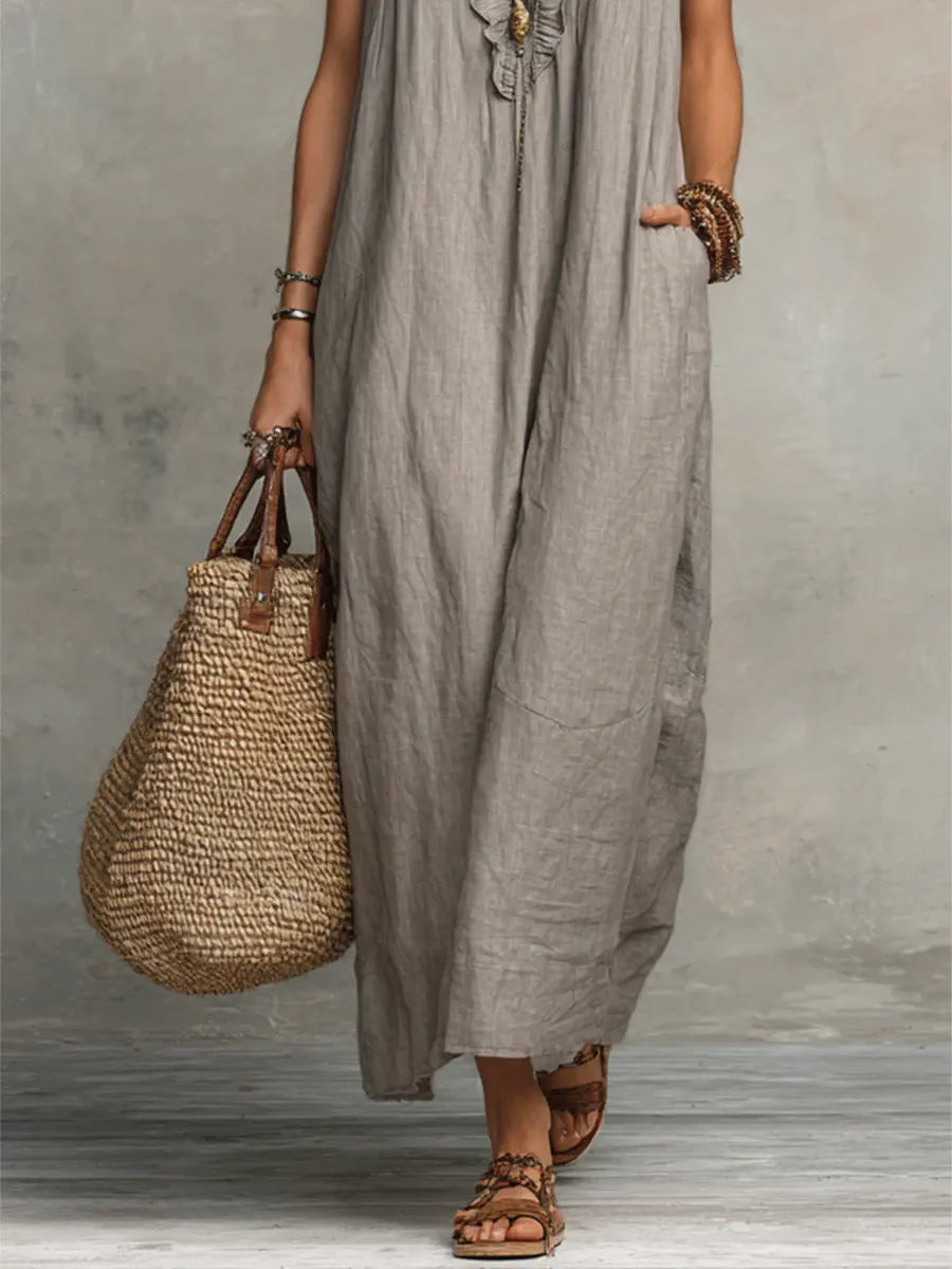 Abito lungo Boho per donna in Lino e Cotone - Taglio fluido Elegante