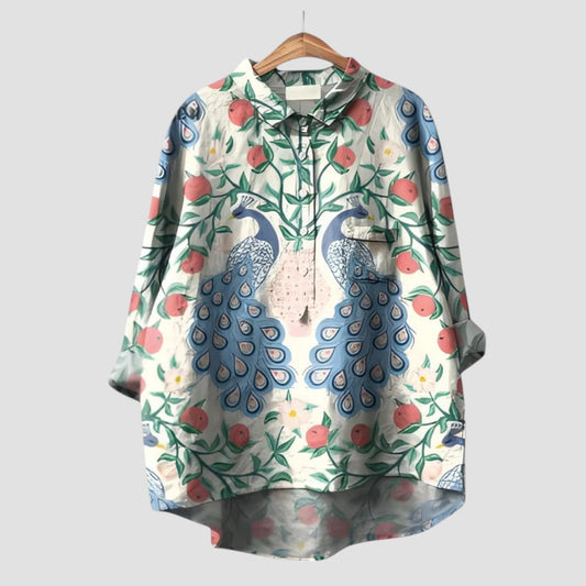 Naelira™ | 2025 – Blusa Giardino Pavo Real