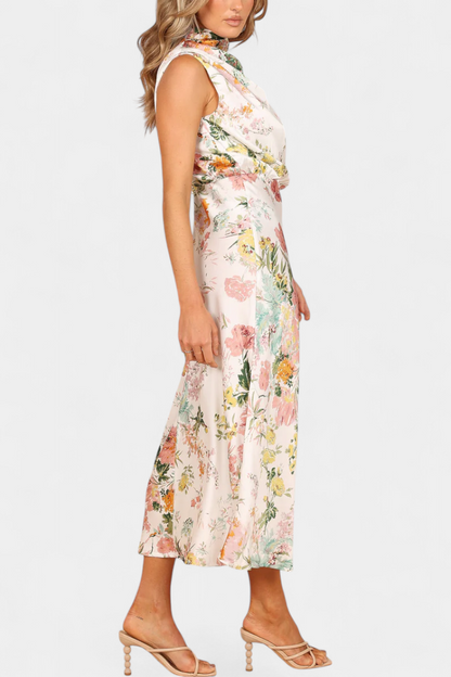 Lisa Abito maxi Floreale con Collo halter e Vita Elástica