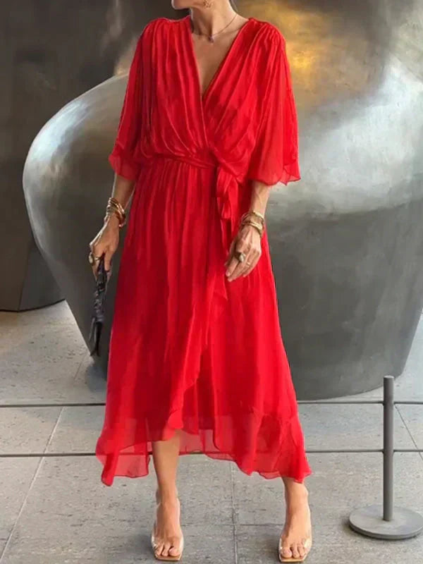 Monica | Abito di muselina di seta con scollo a V